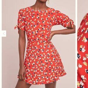 Faithfull the Brand Coreopsis Mini Dress womens 8 Orange Floral